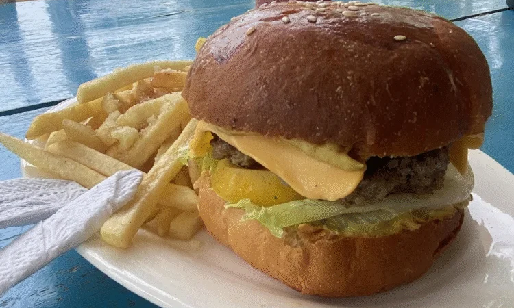 The burger in Camotes Hostel Resort